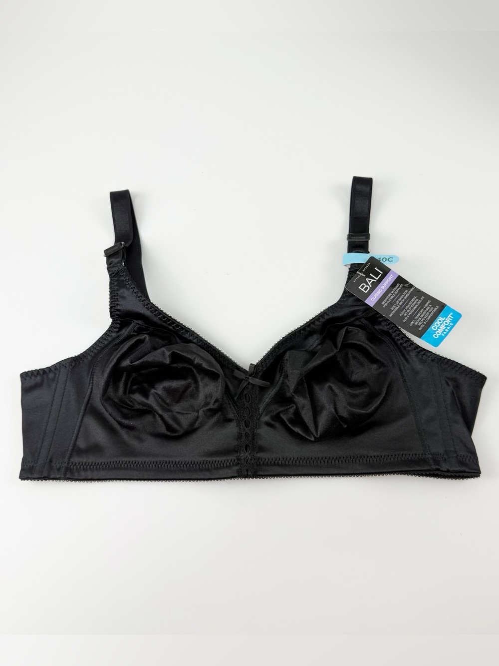 Bali Bra 40C Black Double Support Tailored Wireless Lace Up Front NWT 3820